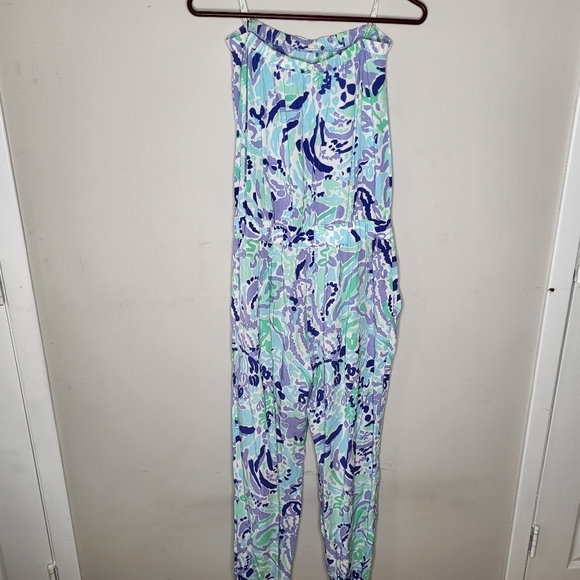 Lilly Pulitzer Blue and Green EMIKO  Strapless Jumpsuit Size Small - Picture 7 of 9